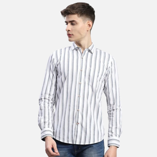 White Stripe Collar Full Sleeve Shirt