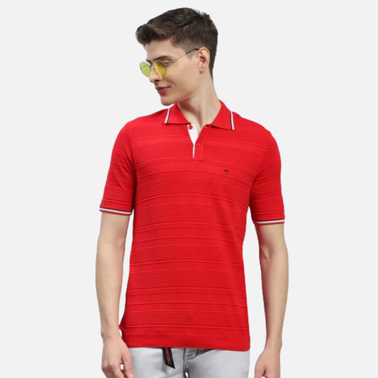 Red Solid Polo Collar Half Sleeve T-Shirt