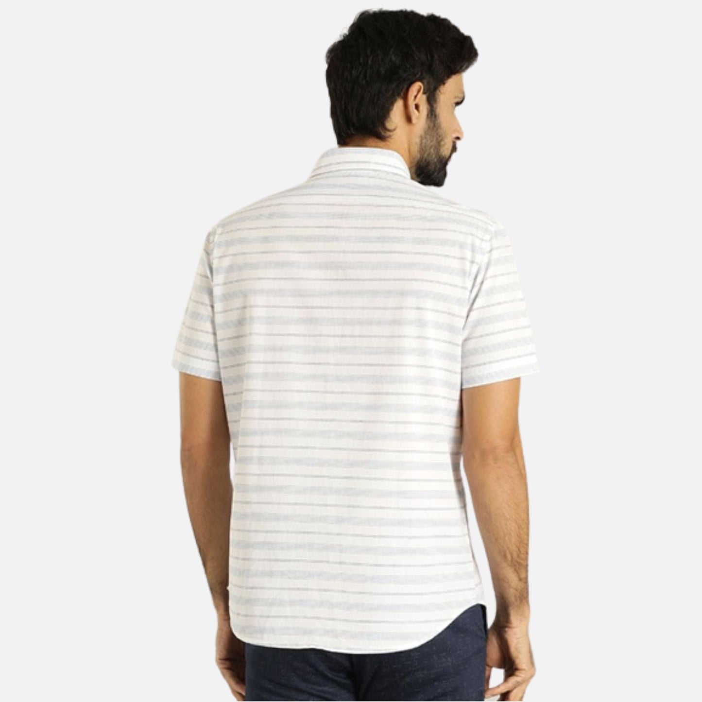 Striped Half Sleeve Cotton Blend Shirt