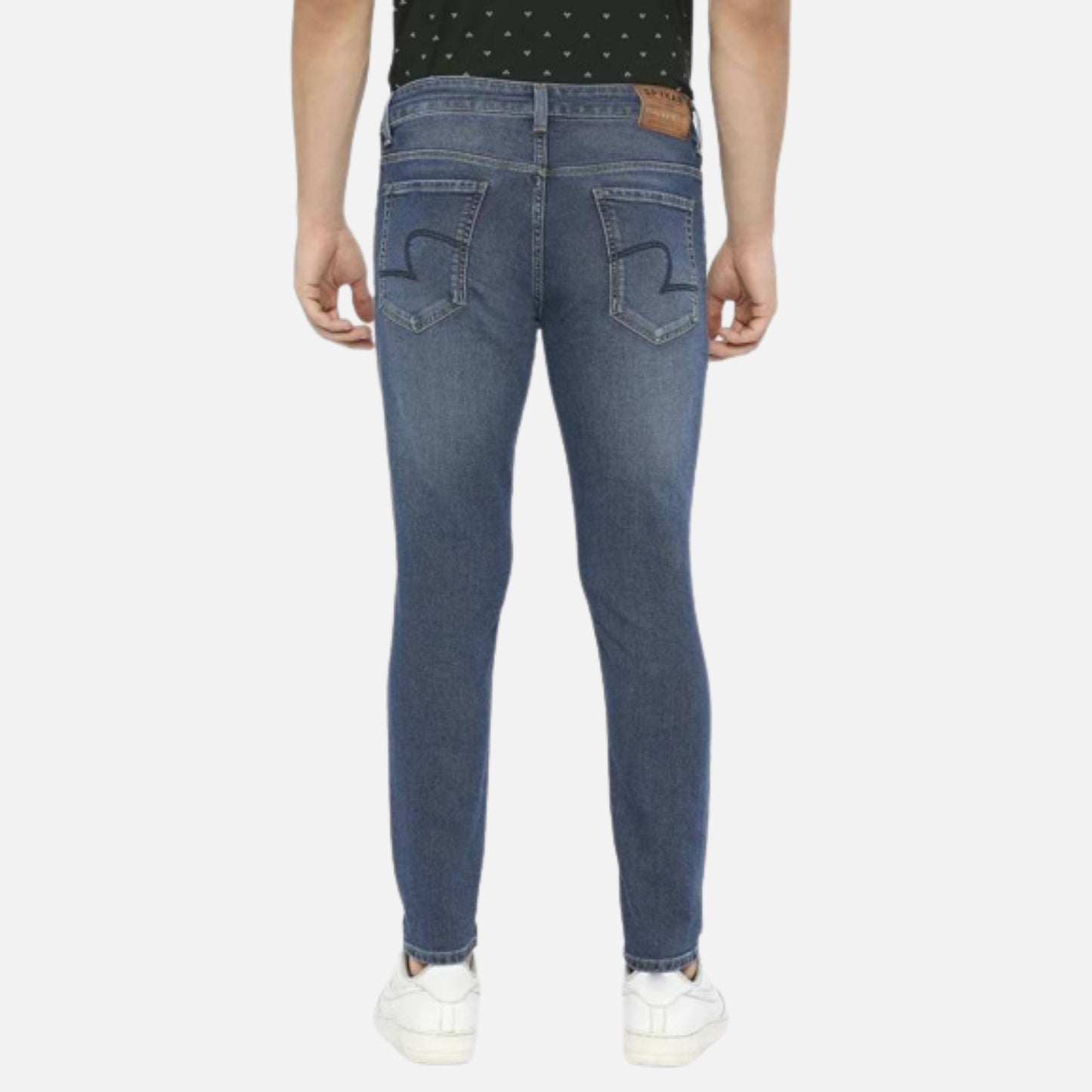 MID BLUE COTTON SLIM FIT TAPERED LENGTH CLEAN LOOK MID RISE STRETCHABLE JEANS