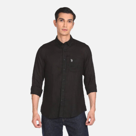 Black Linen Solid Casual Shirt