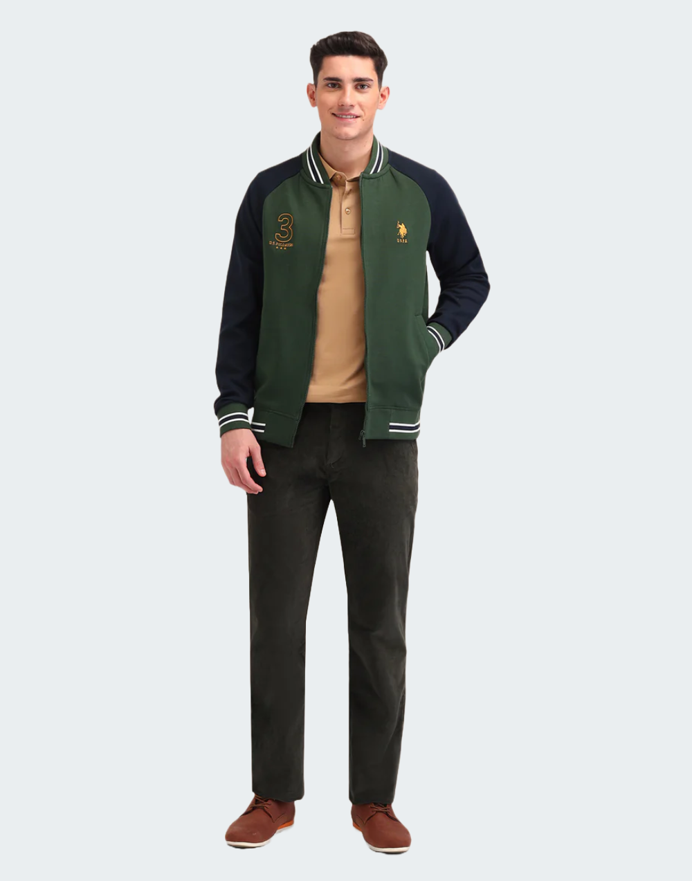 Olive Colour Blocked Regular Fit Sweatshirt