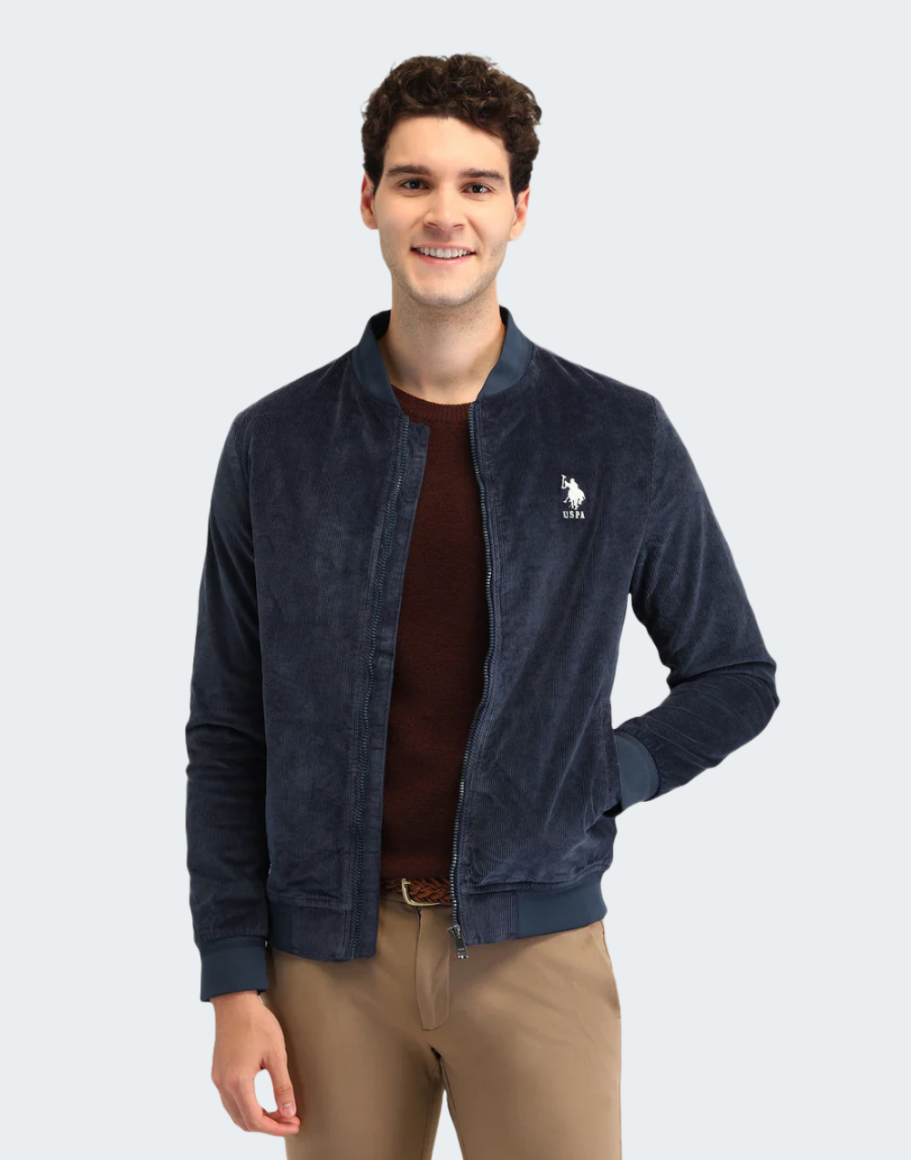 Blue Textured Regular Fit Jacket
