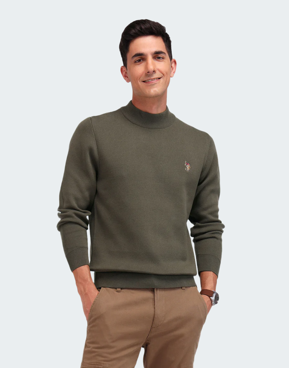 Olive Regular Fit Solid Sweater