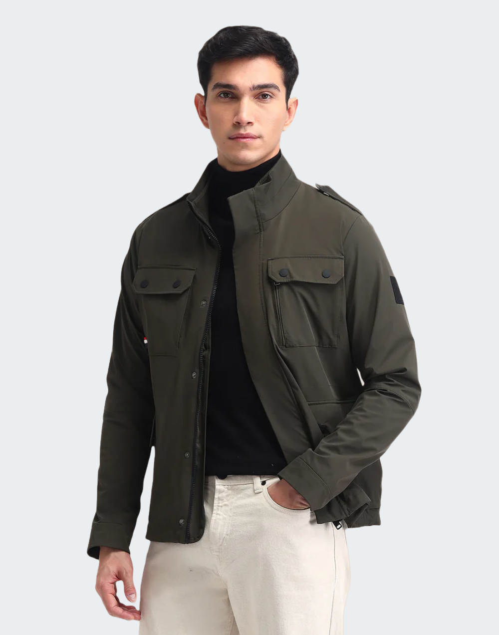 Regular Fit Solid Casual Jacket