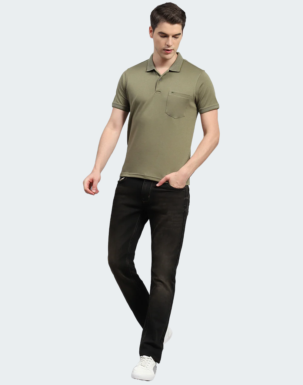 Men Olive Solid Collar Neck Half Sleeve T-Shirt