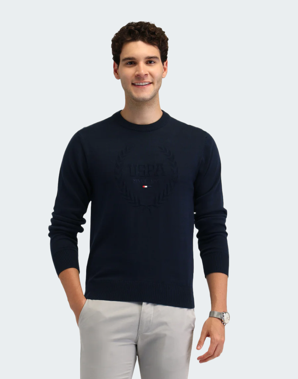 Navy Brand Printed Regular Fit Sweater