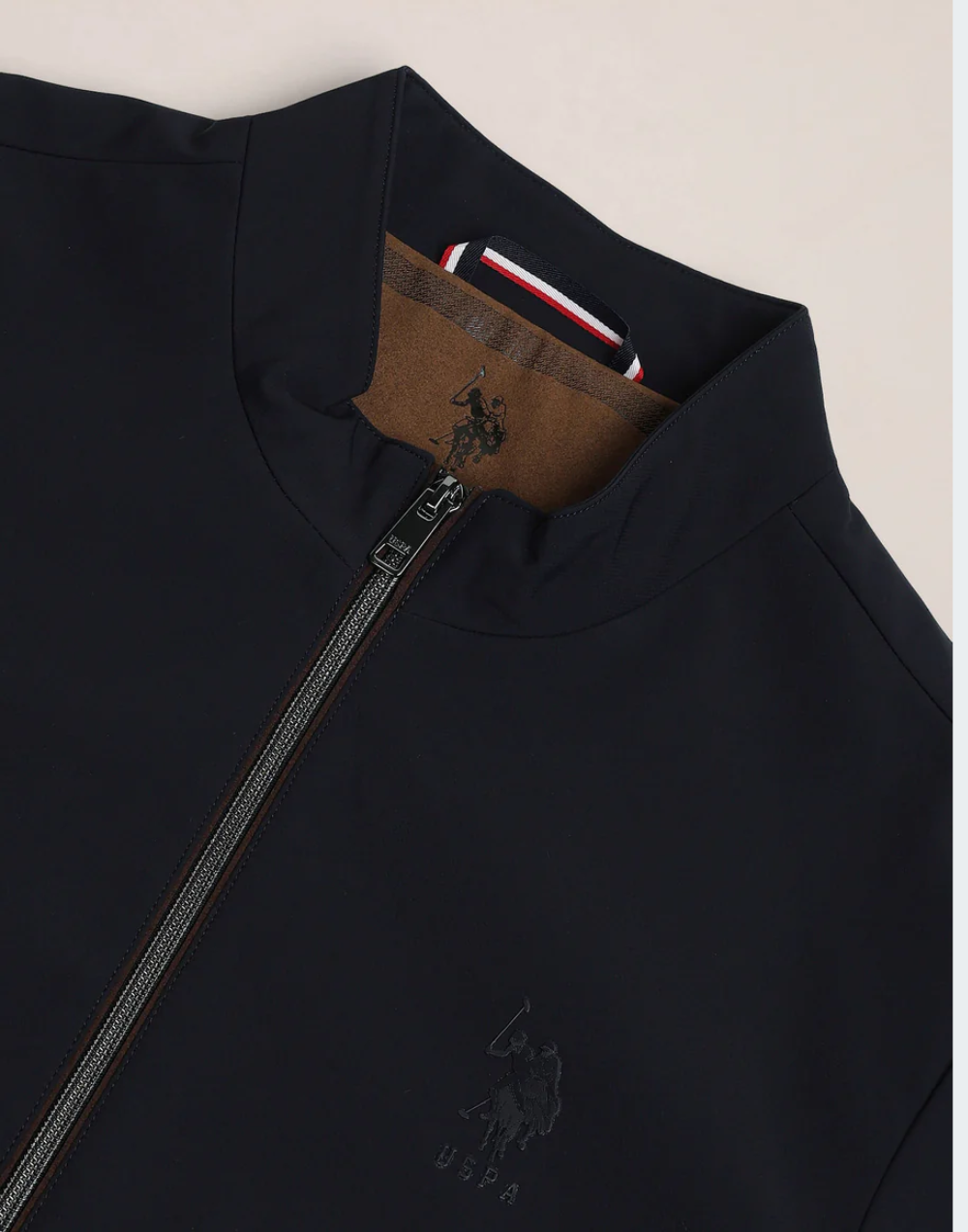 Navy Stand Neck Solid Jacket