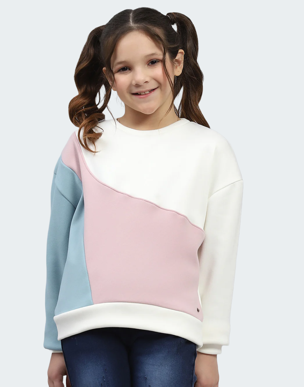 Girls Multicolor Solid Round Neck Full Sleeve Sweatshirt