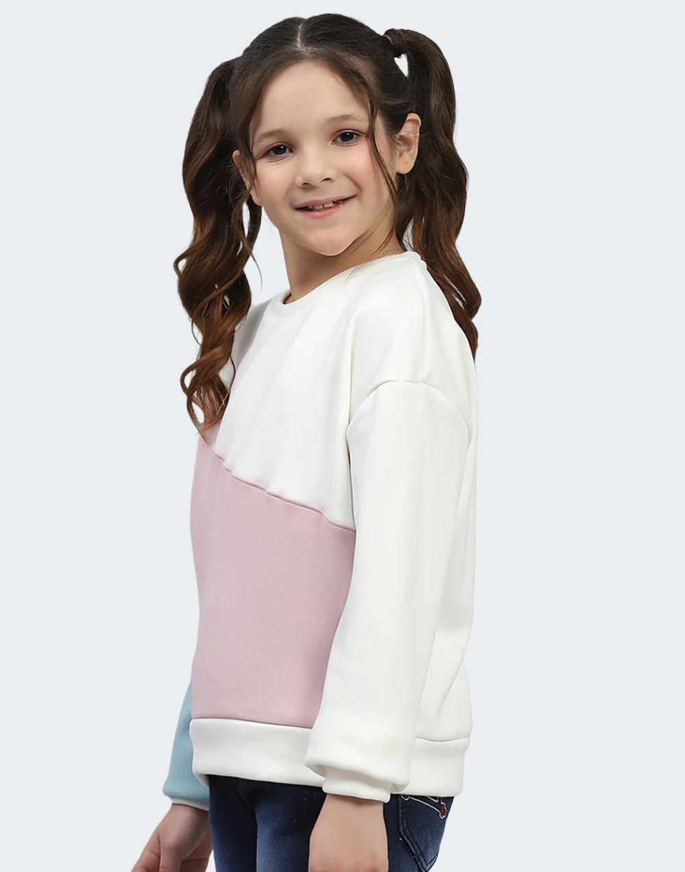 Girls Multicolor Solid Round Neck Full Sleeve Sweatshirt