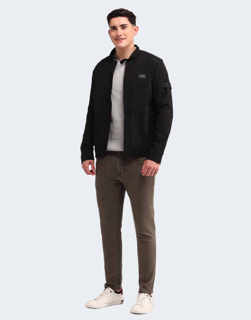 Black Colour Blocked Regular Fit Jacket