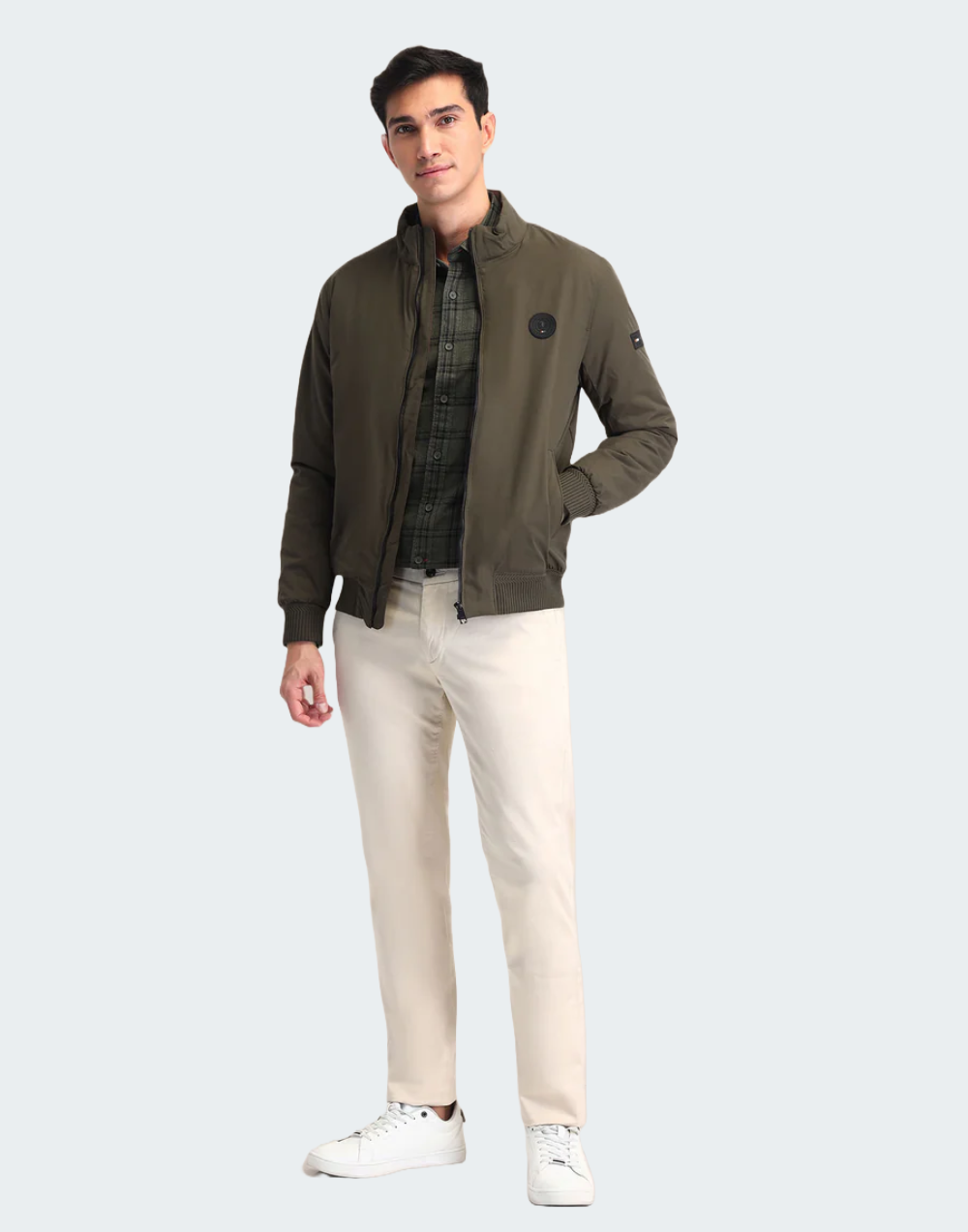 Dark Olive Regular Fit Solid Casual Jacket