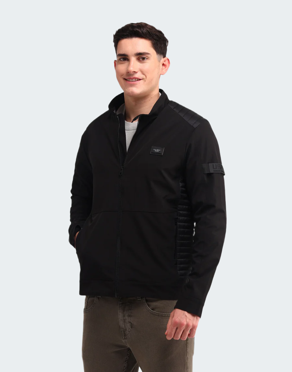 Black Colour Blocked Regular Fit Jacket