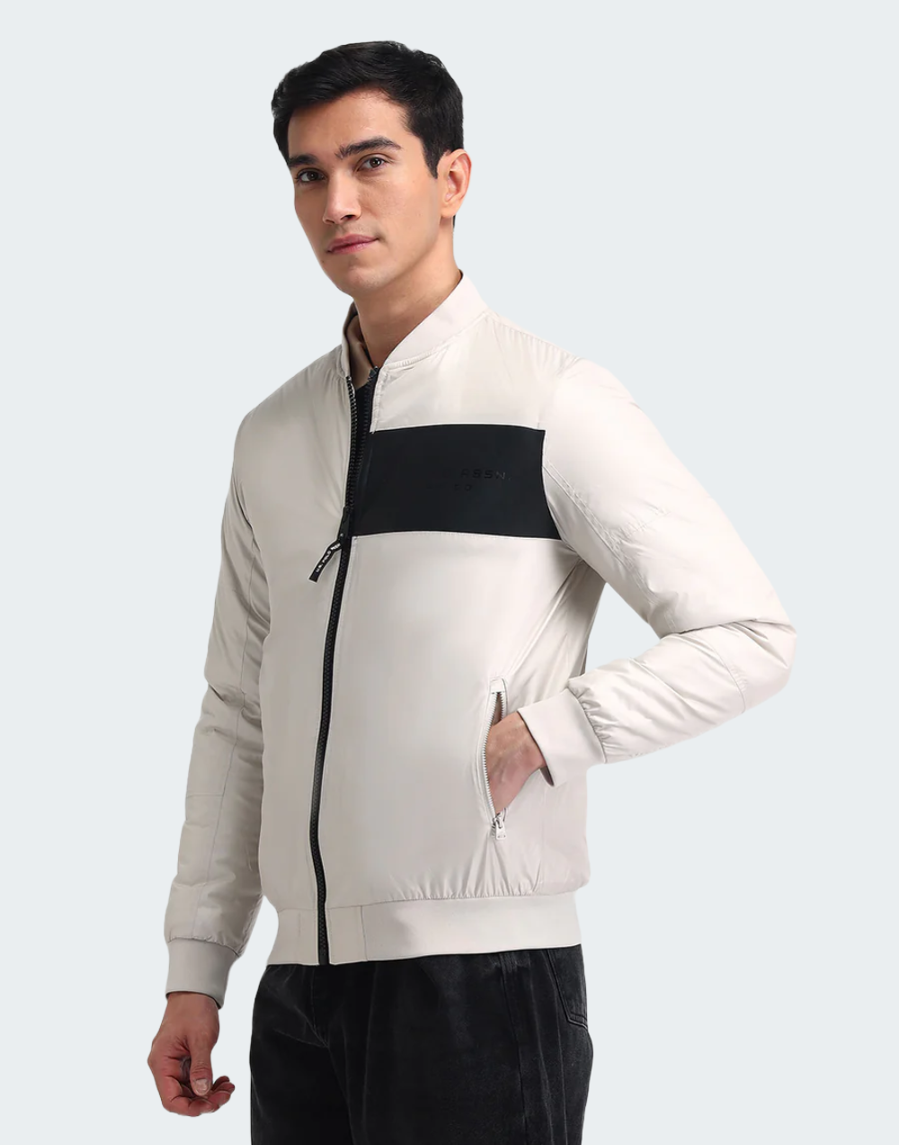 Regular Fit Solid Bomber Jacket