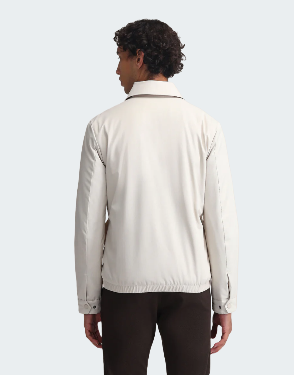 Beige Spread Collar Solid Jacket