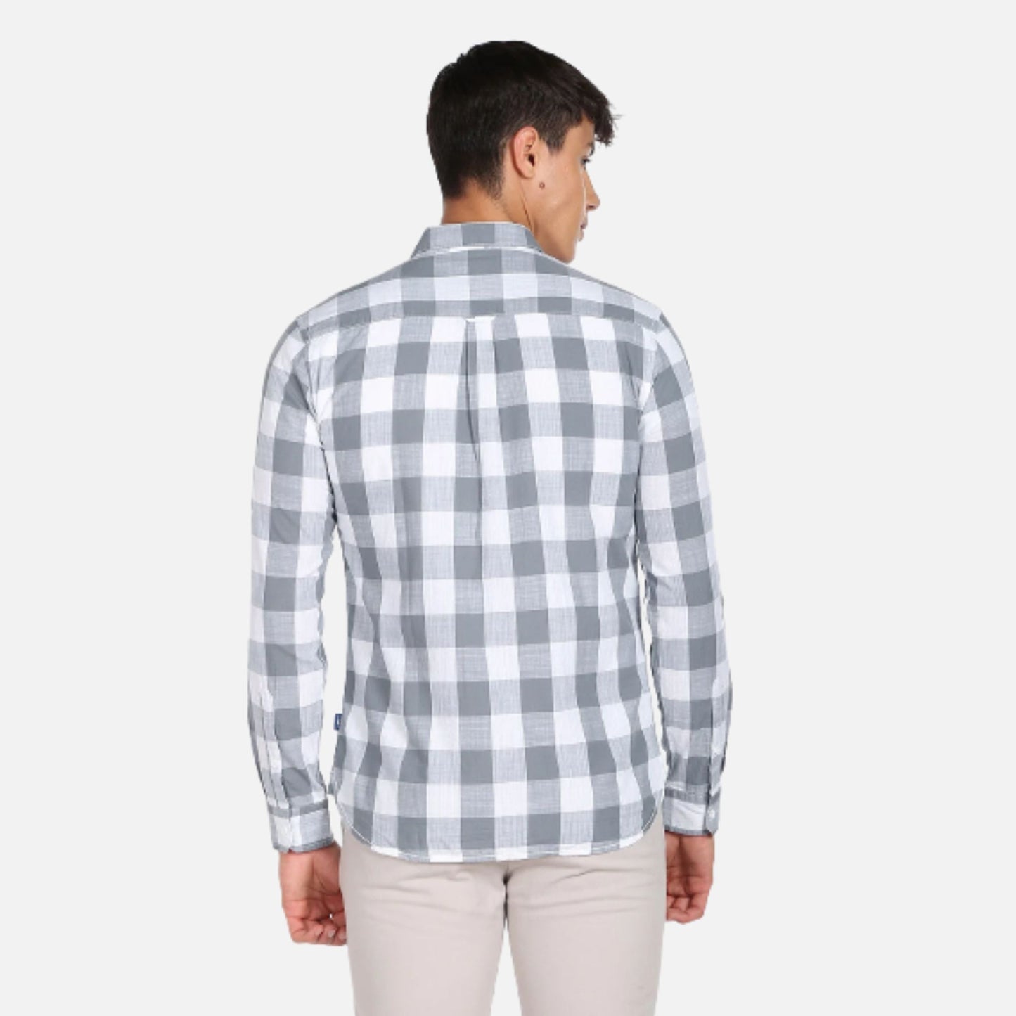 Slub Buffalo Check Spread Collar Casual Shirt