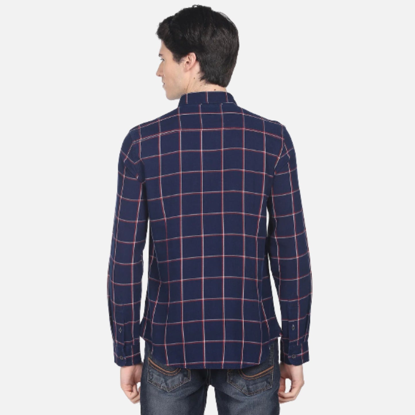 Cotton Windowpane Check Slim Fit Casual Shirt