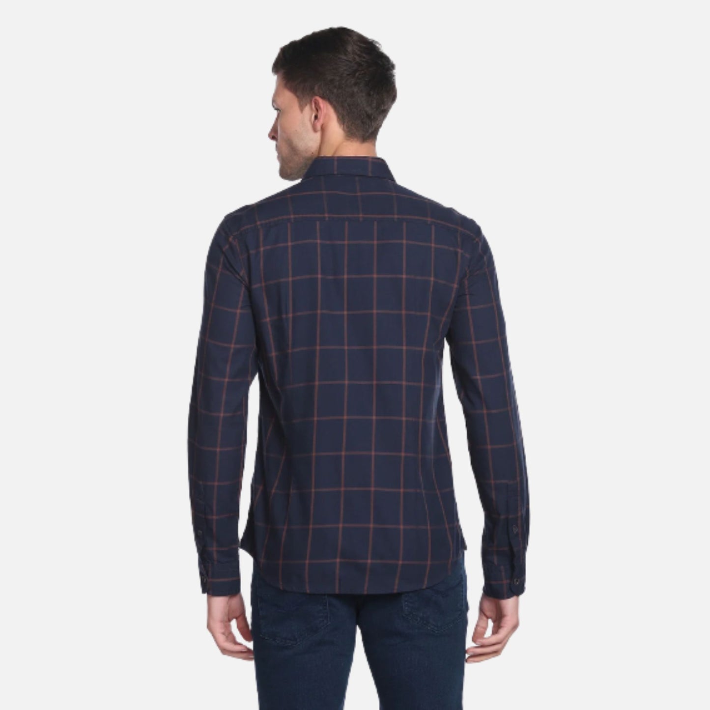 Windowpane Check Twill Casual Shirt