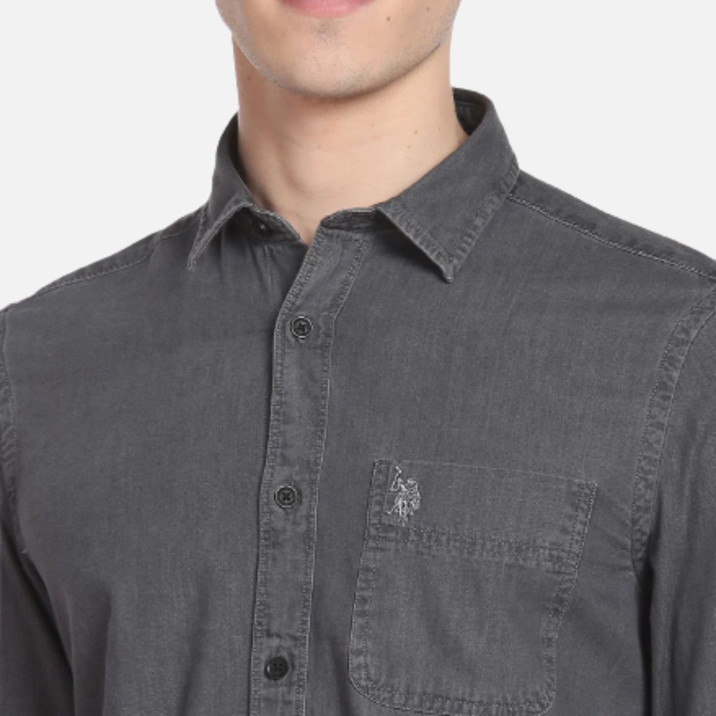 Cutaway Collar Chambray Casual Shirt