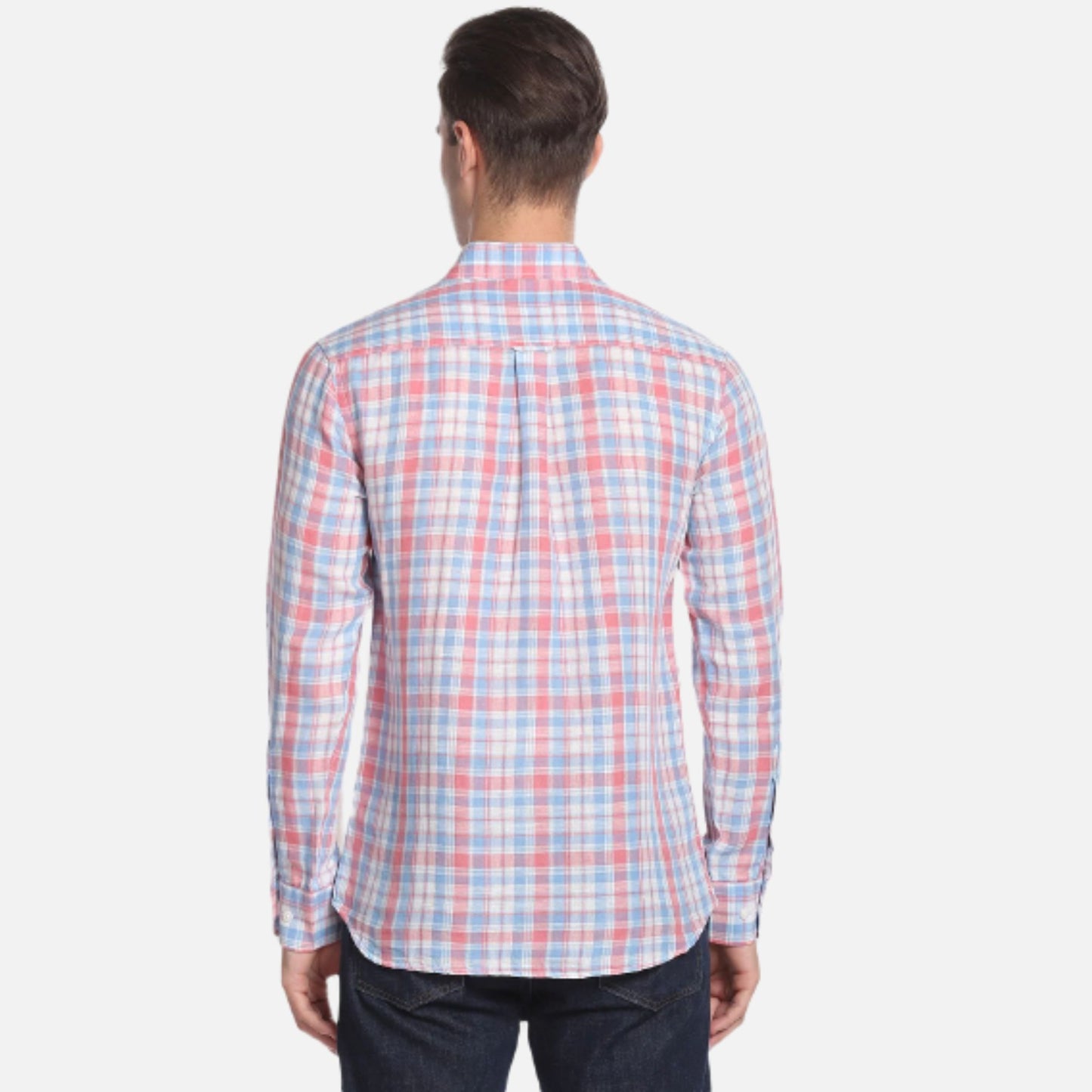 Spread Collar Tartan Check Casual Shirt