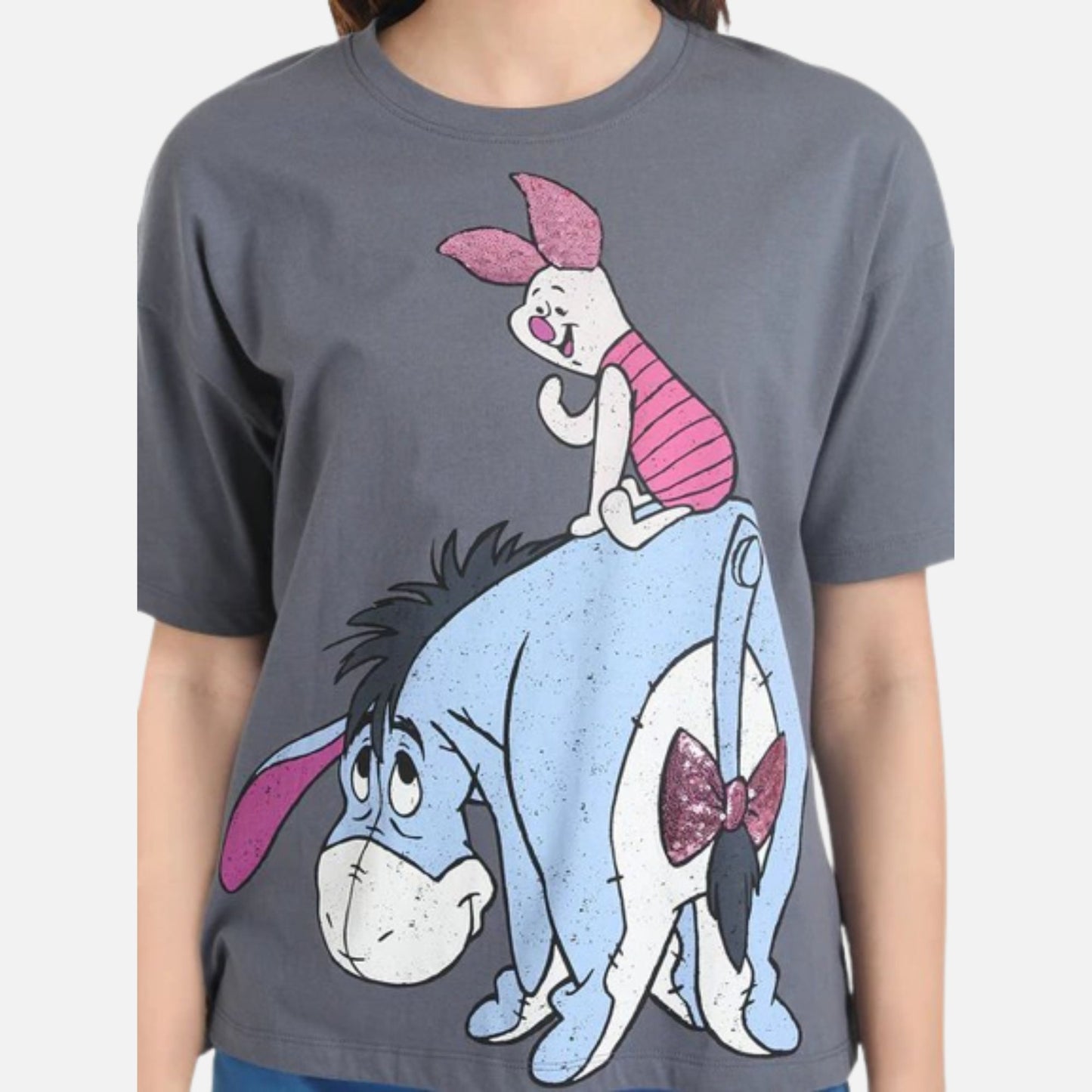 Piglet And Eeyore Disney Printed T-Shirt With Sequin Work