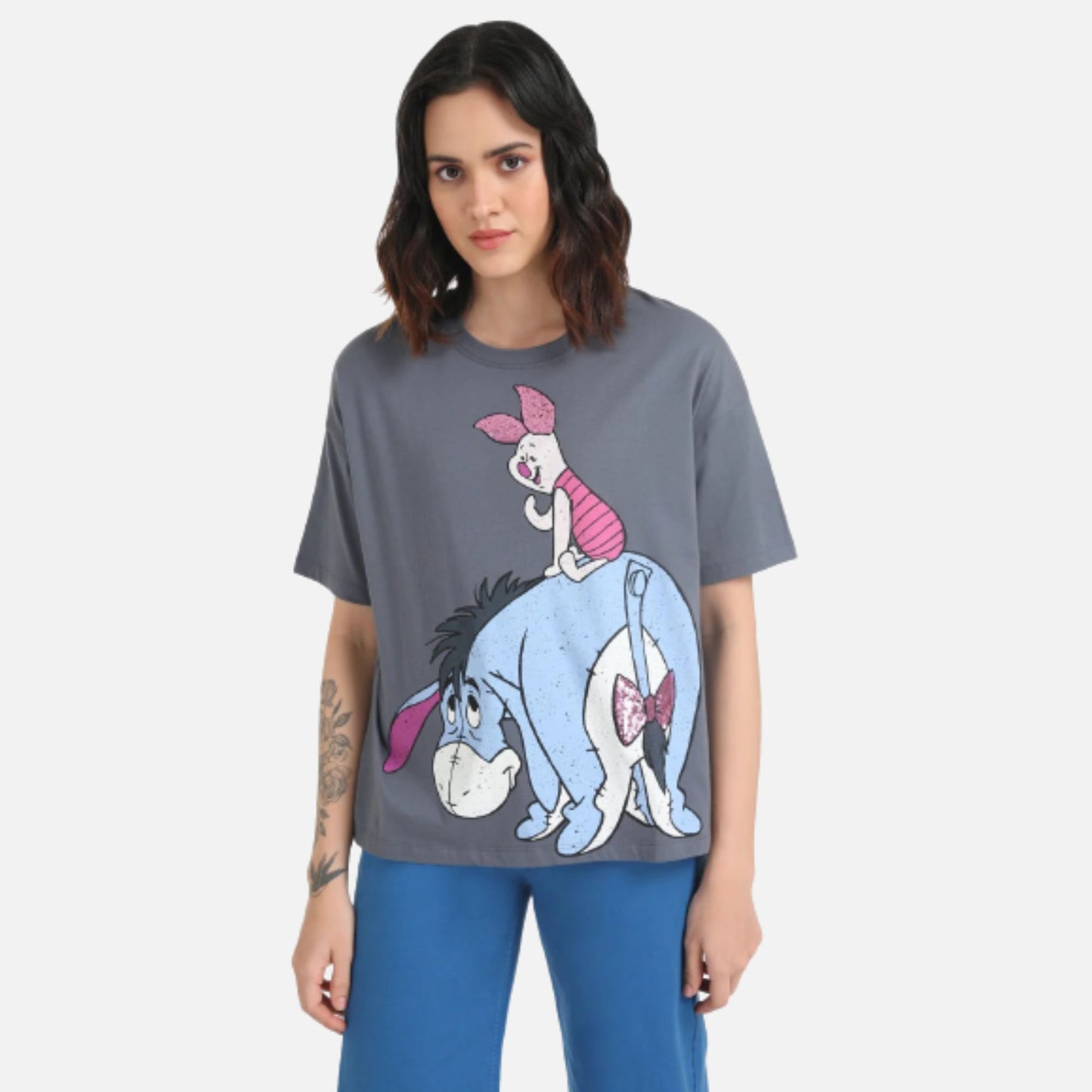 Piglet And Eeyore Disney Printed T-Shirt With Sequin Work