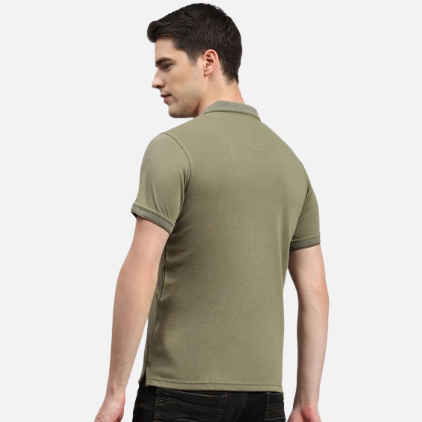 Olive Solid Collar Neck Half Sleeve Polo