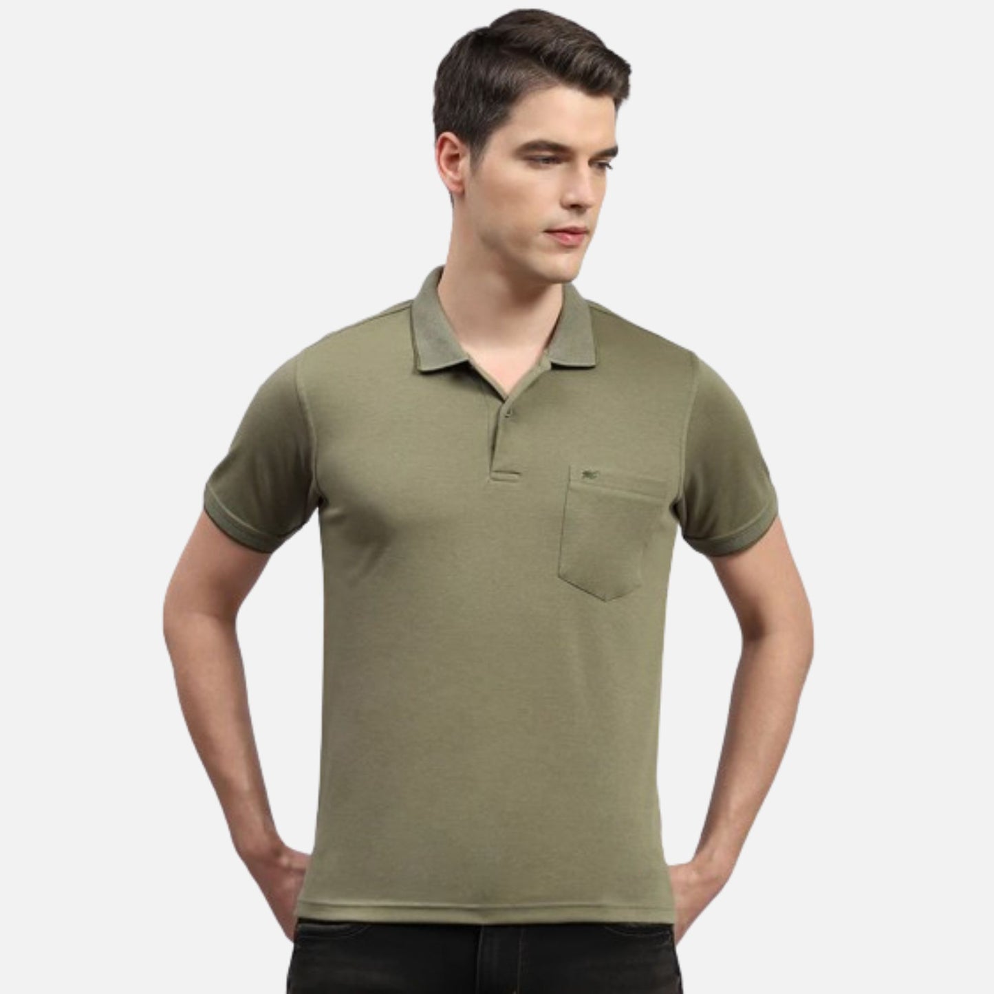 Olive Solid Collar Neck Half Sleeve Polo