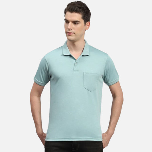 Sea Green Solid Collar Neck Half Sleeve Polo