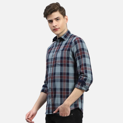 Grey Check Collar Full Sleeve Shirt