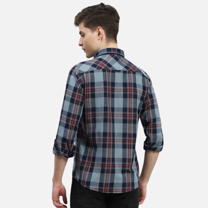 Grey Check Collar Full Sleeve Shirt