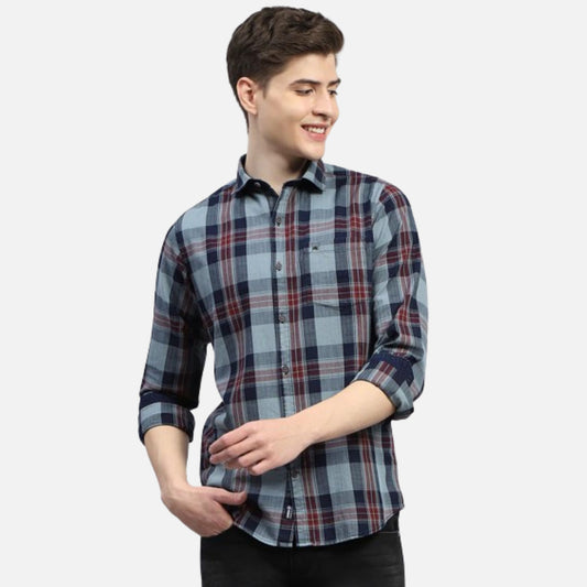 Grey Check Collar Full Sleeve Shirt