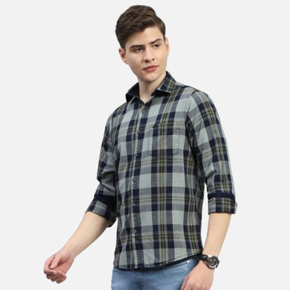 Olive Check Collar Full Sleeve Shirt