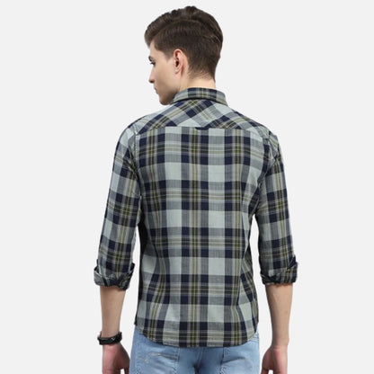 Olive Check Collar Full Sleeve Shirt