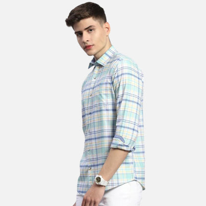 Green Check Collar Full Sleeve Shirt