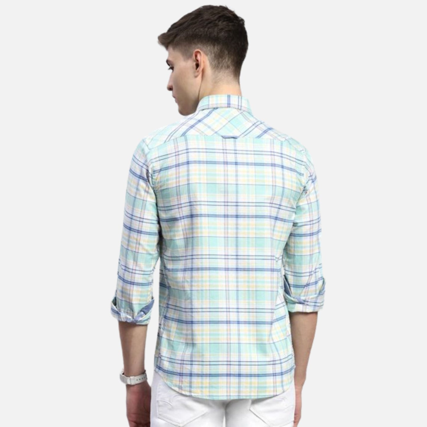 Green Check Collar Full Sleeve Shirt