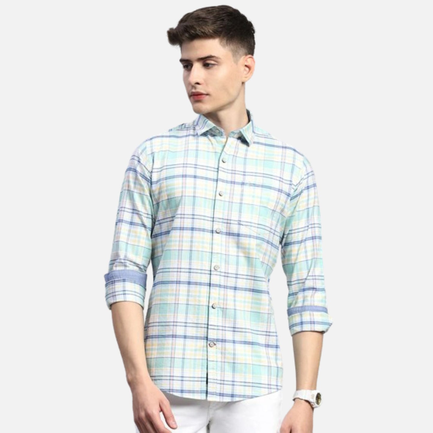 Green Check Collar Full Sleeve Shirt