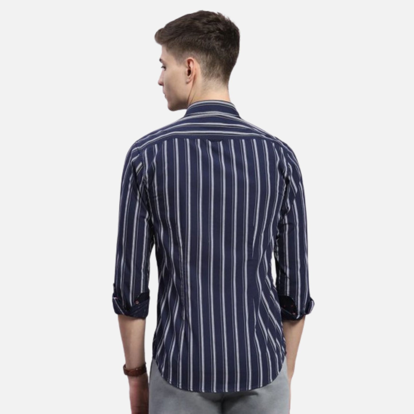 Navy Blue Stripe Collar Full Sleeve Shirt