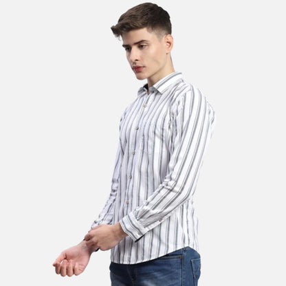 White Stripe Collar Full Sleeve Shirt