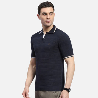 Navy Blue Solid Polo Collar Half Sleeve Polo