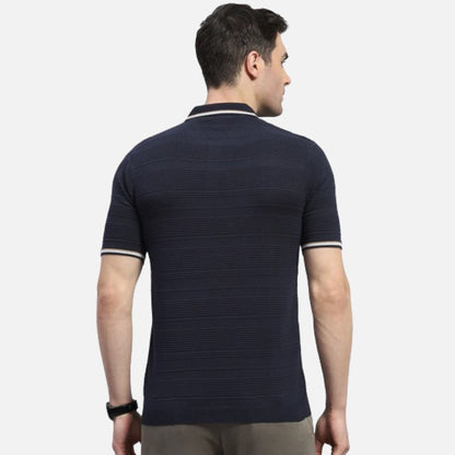 Navy Blue Solid Polo Collar Half Sleeve Polo