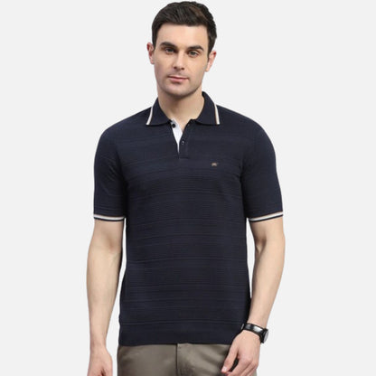 Navy Blue Solid Polo Collar Half Sleeve Polo