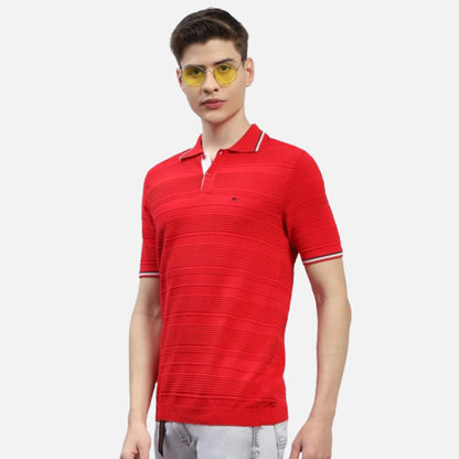 Red Solid Polo Collar Half Sleeve T-Shirt