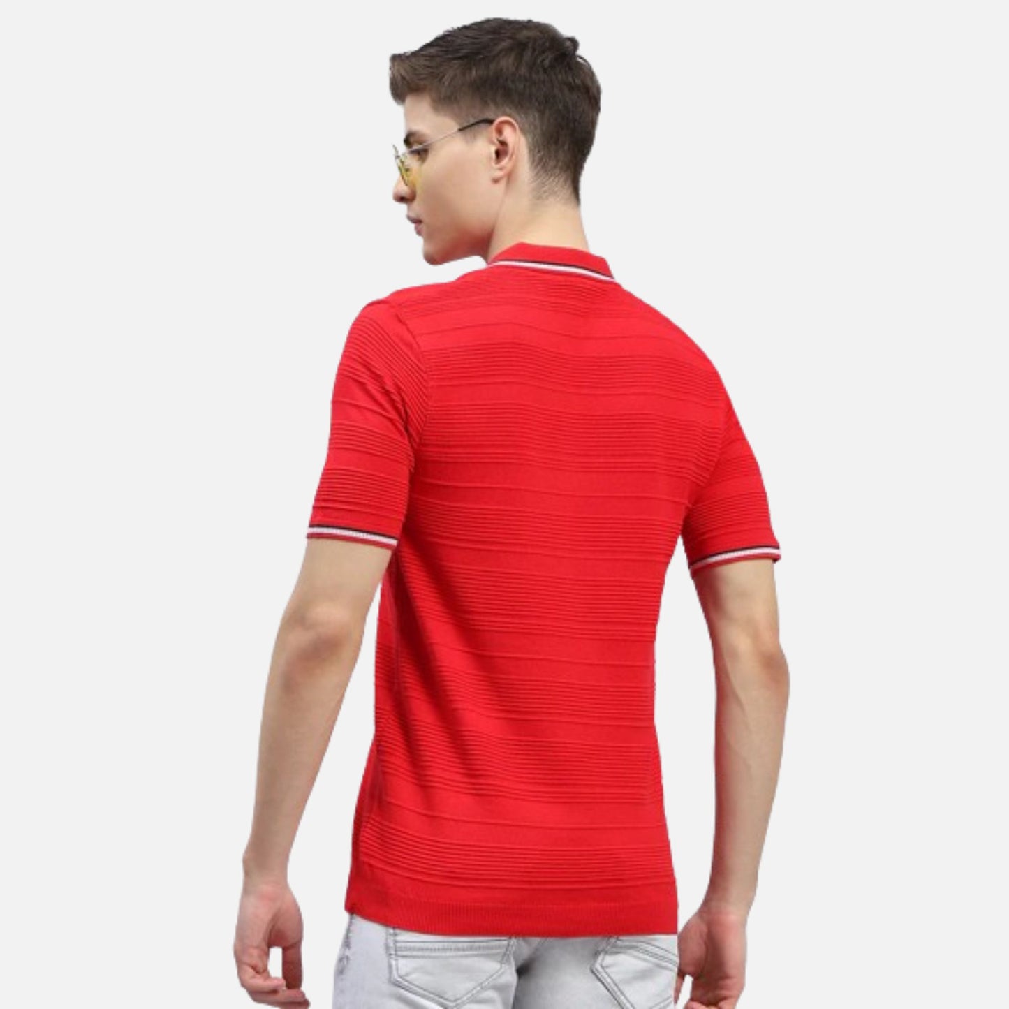 Red Solid Polo Collar Half Sleeve T-Shirt