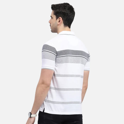 White Stripe Polo Collar Half Sleeve T-Shirt