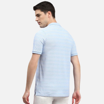 Sky Blue Stripe Collar Neck Half Sleeve Polo