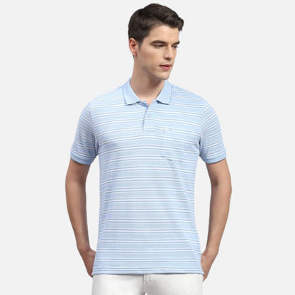 Sky Blue Stripe Collar Neck Half Sleeve Polo