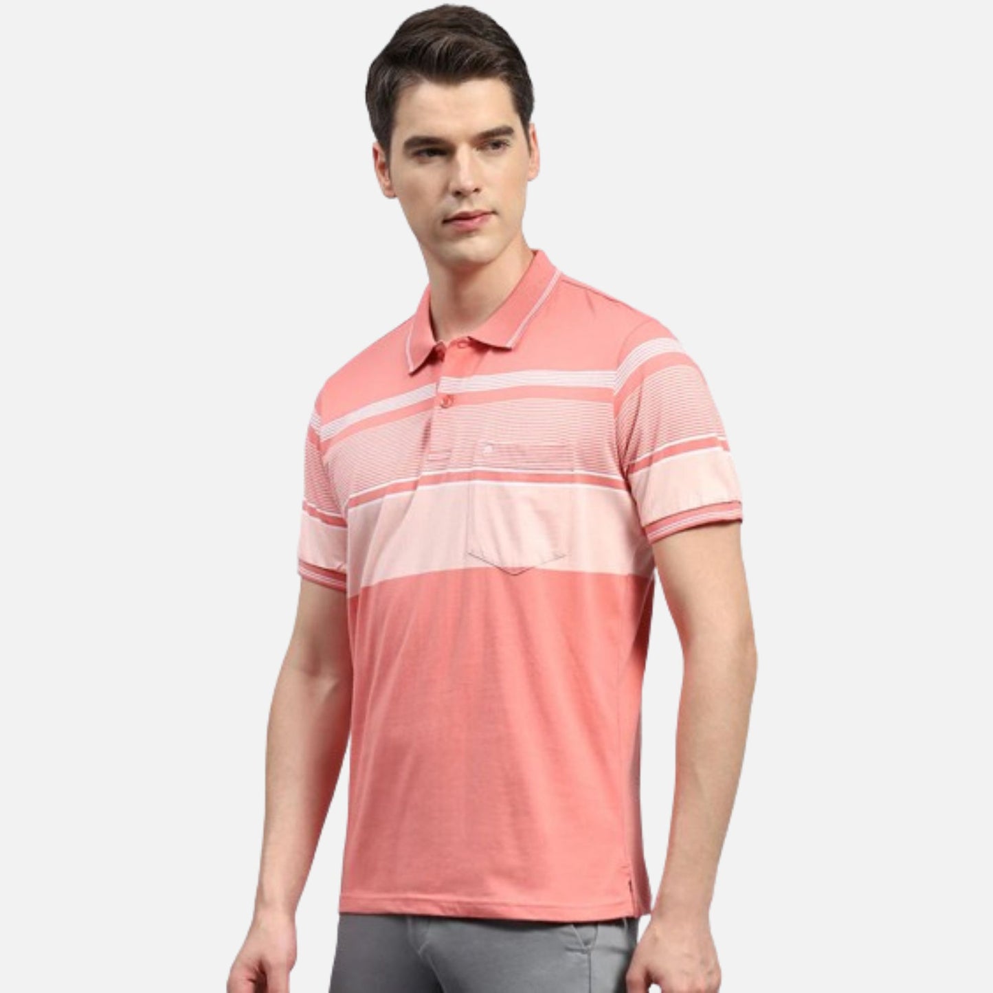 Pink Stripe Collar Neck Half Sleeve Polo