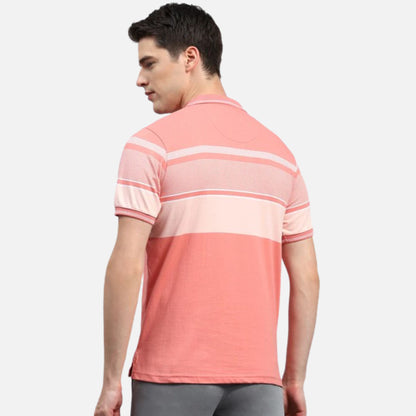 Pink Stripe Collar Neck Half Sleeve Polo