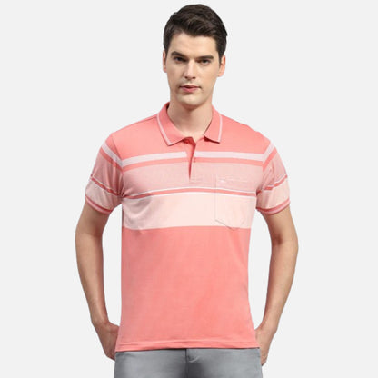 Pink Stripe Collar Neck Half Sleeve Polo